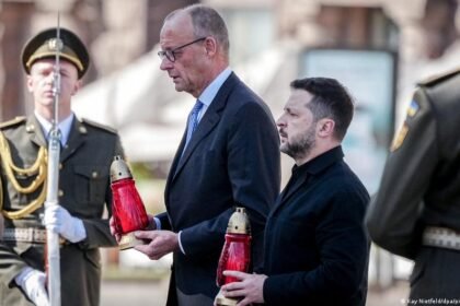 Germany's Merz visits Kyiv as Russia strikes bridge