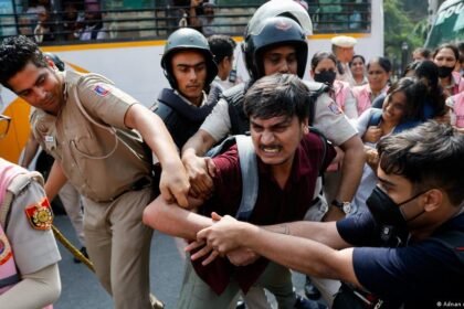 Indian police crack down on 'Cockroach' protest in Delhi