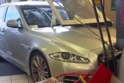 Car crashes into viral shop shutters where gran was hoisted into the air