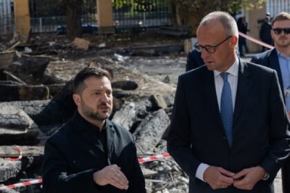 Russia hits Kyiv bridge as Germany’s Merz visits Ukraine’s capital