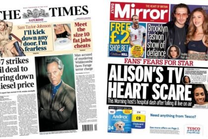 The Papers: 'G7 strikes oil deal' and 'Alison's TV heart scare'