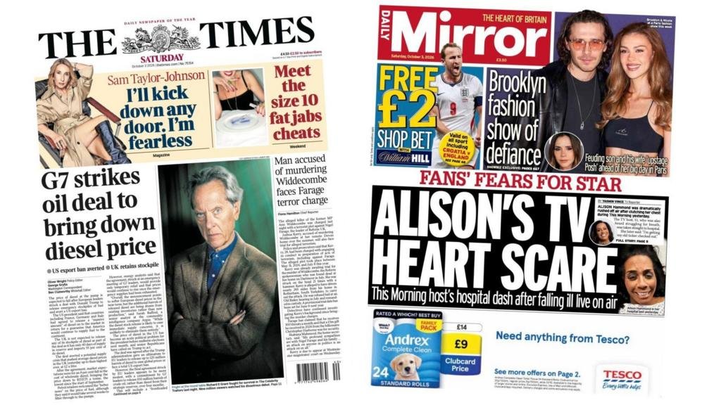 The Papers: 'G7 strikes oil deal' and 'Alison's TV heart scare'