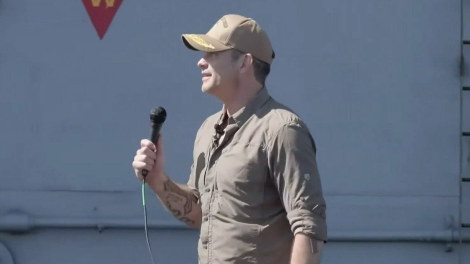 Hegseth address sailors in pushup apology and Trump impression