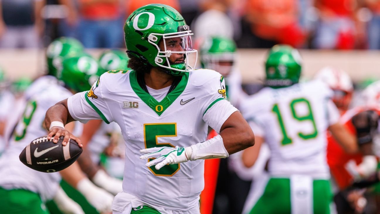 QB Moore returns to practice for Ducks, status TBD for clash with Bruins