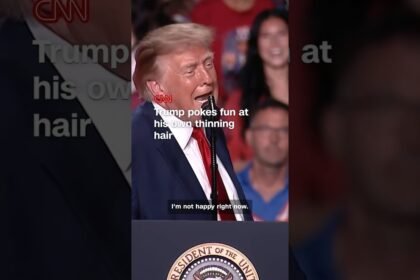 Trump pokes fun at his own thinning hair