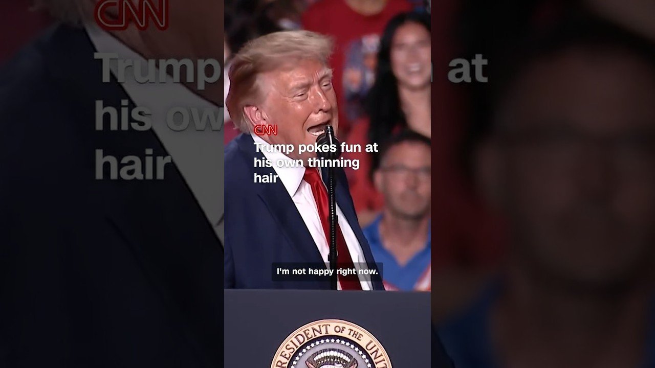 Trump pokes fun at his own thinning hair