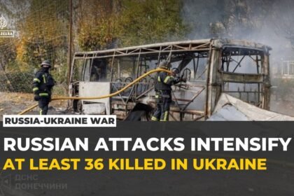 Russian strikes kill at least 36 across Ukraine, including bus stop attack