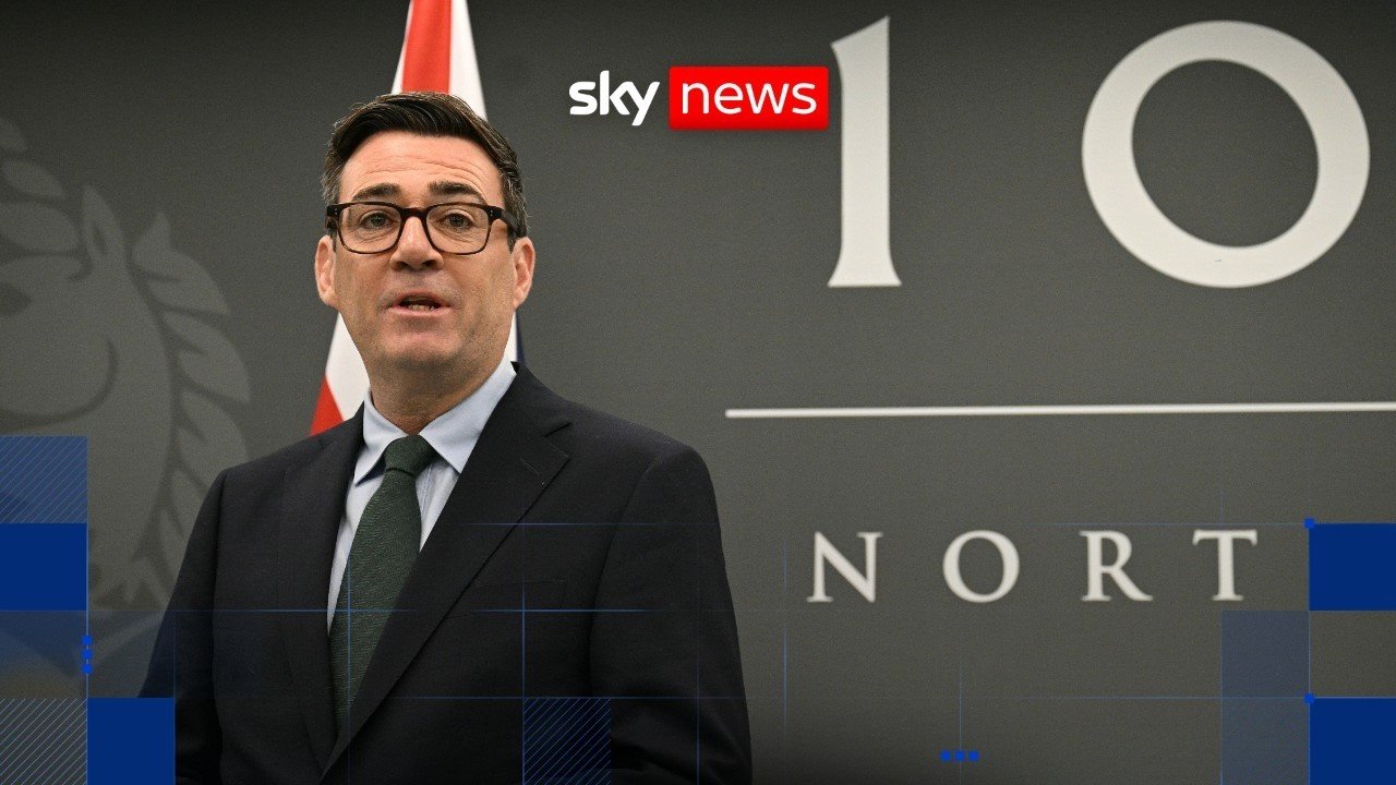 Andy Burnham delivers speech in Manchester