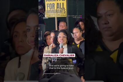 New York police push politician to ground during anti-ICE protest