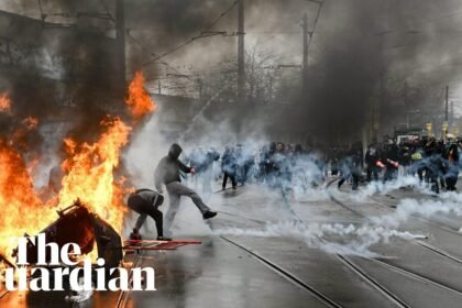 Water cannons and tear gas used on protesters in Belgium