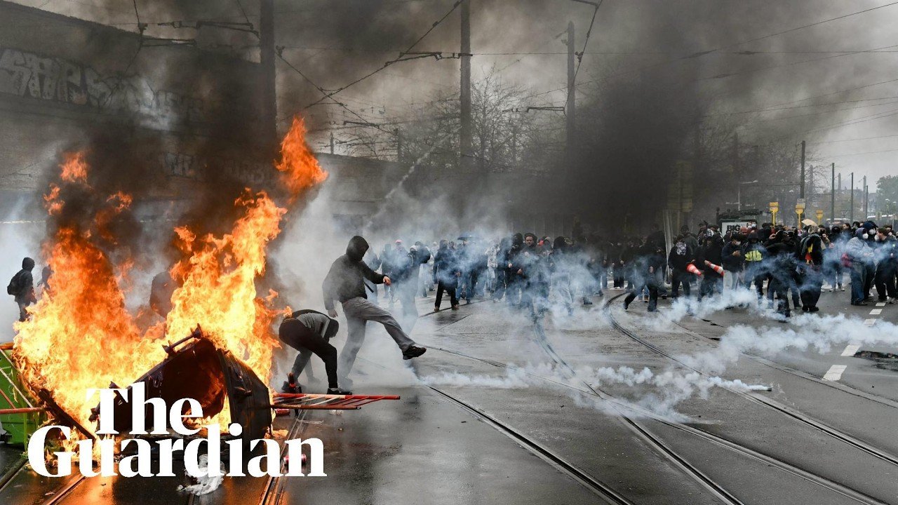 Water cannons and tear gas used on protesters in Belgium