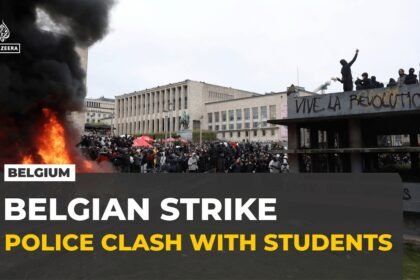 Students clash with police in Brussels as tens of thousands join Belgium’s austerity strike