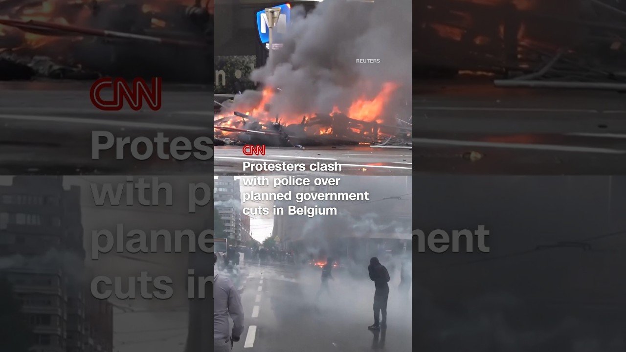 Protesters clash with police over planned government cuts in Belgium