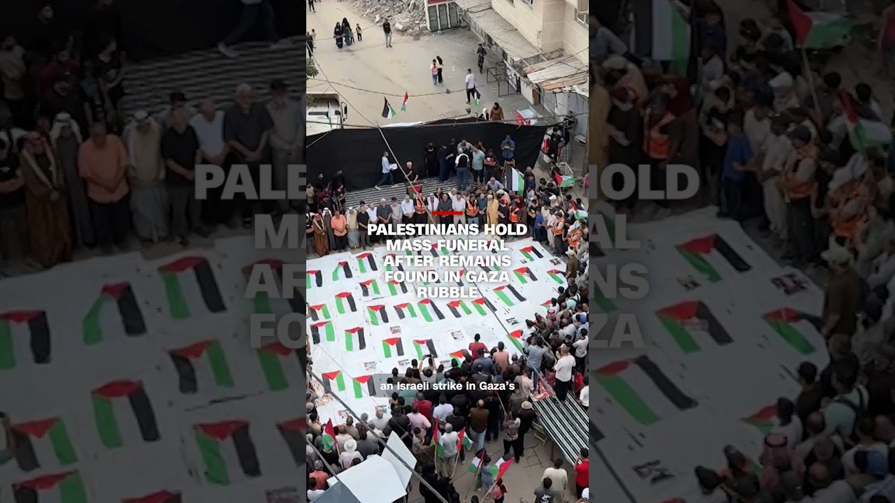 Palestinians hold mass funeral after remains found in Gaza rubble