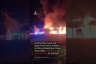 French high school engulfed in flames as student protests continue