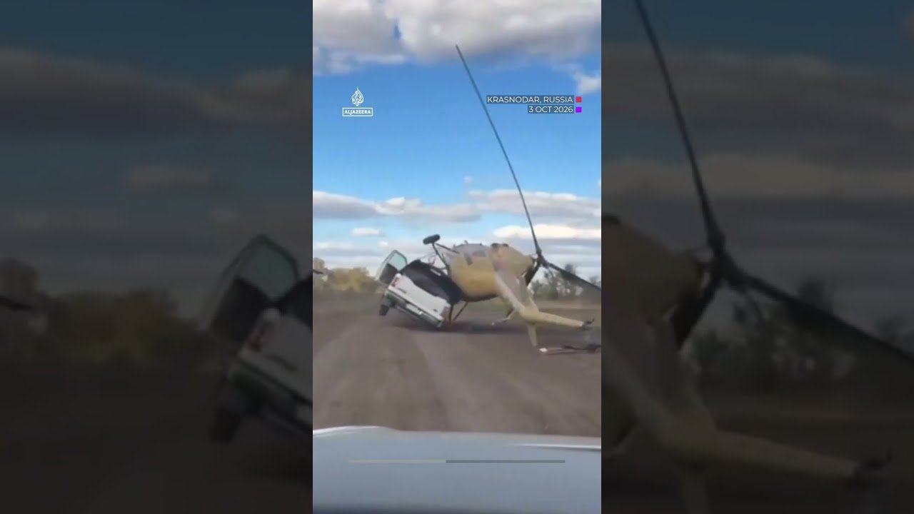 Pick-up truck overturns trying to carry military chopper in Russia