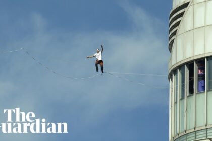 Jaan Roose amazes crowds with 120 metre-high slackline walk above Seoul