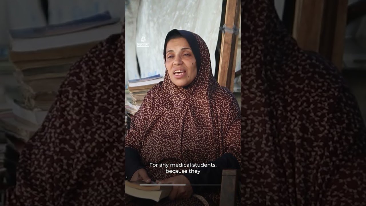 Gaza woman rescues books from rubble to keep education alive | AJ #shorts