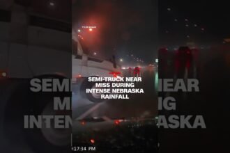 Semi-truck near miss during intense Nebraska rainfall
