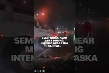 Semi-truck near miss during intense Nebraska rainfall