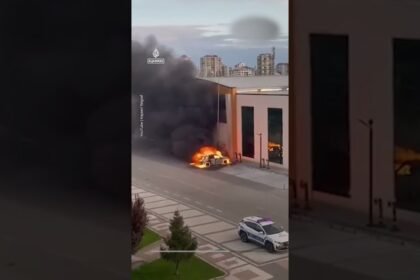 Electric car bursts into flames at charging station in Turkiye
