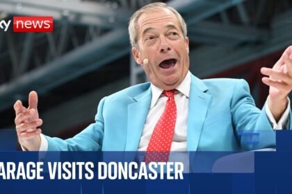 Nigel Farage speaks at Reform 100 Days Tour rally