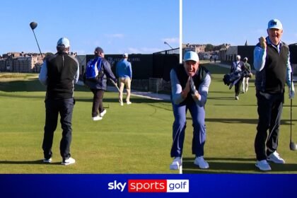Piers Morgan's HORROR tee shot! Fans forced to duck and Kevin Pietersen in hysterics